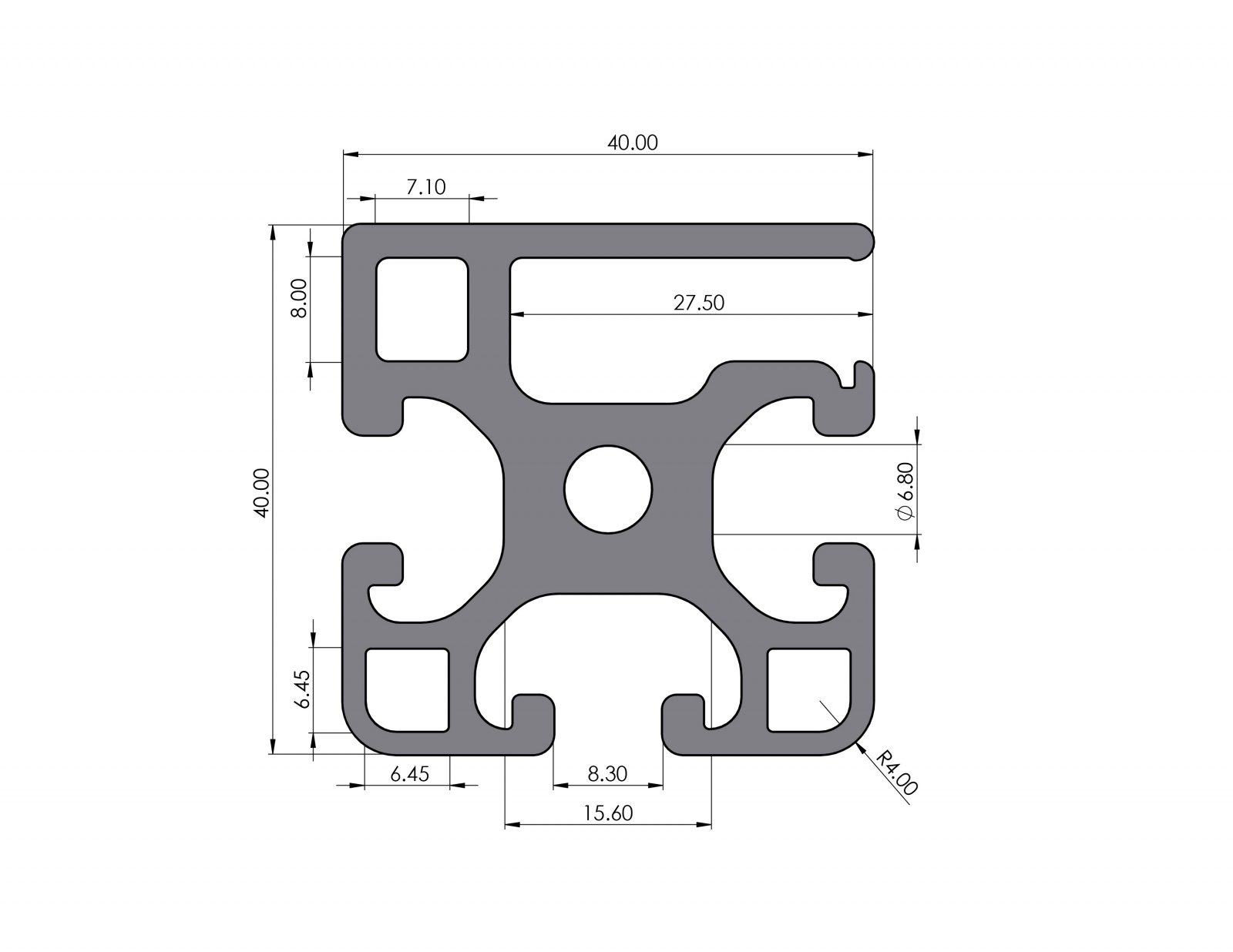 Protective grille profile 40x40 groove 8 I-type